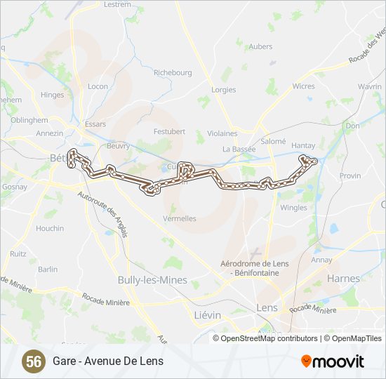 Plan de la ligne 56 de bus