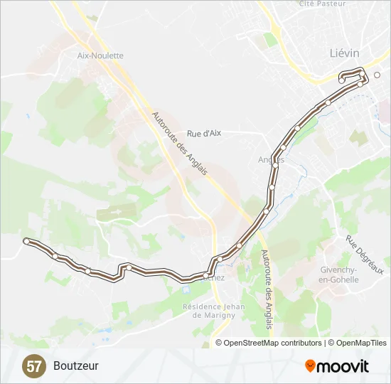 Plan de la ligne 57 de bus