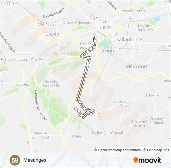 Plan de la ligne 59 de bus