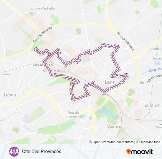 Plan de la ligne 41A de bus