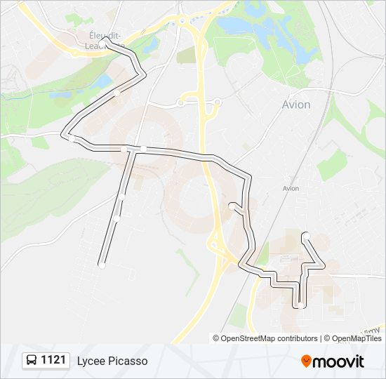 Plan de la ligne 1121 de bus