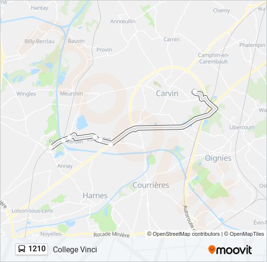 Plan de la ligne 1210 de bus