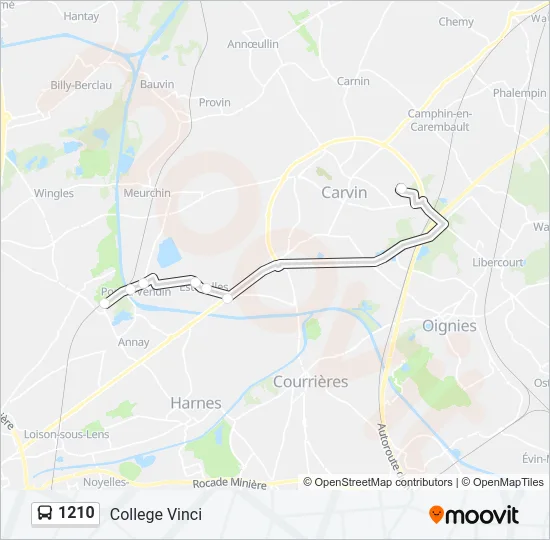 Plan de la ligne 1210 de bus