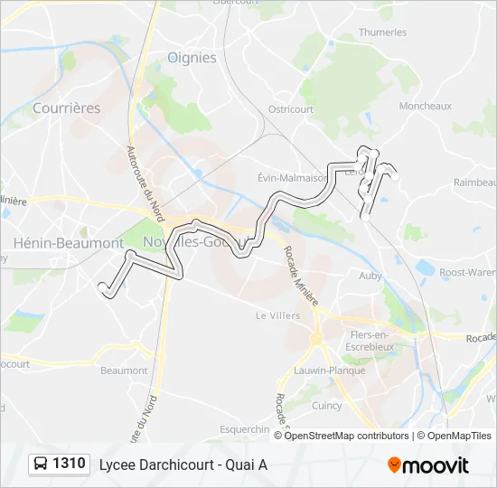 Plan de la ligne 1310 de bus