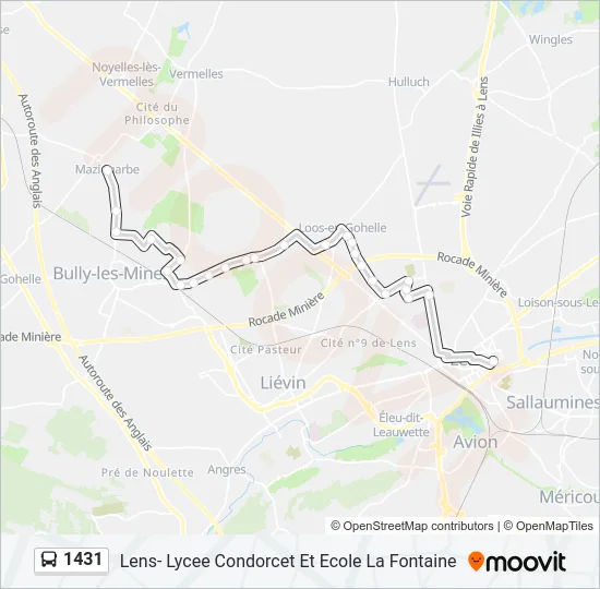 Plan de la ligne 1431 de bus