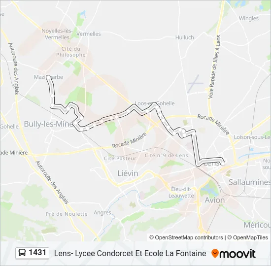 Plan de la ligne 1431 de bus