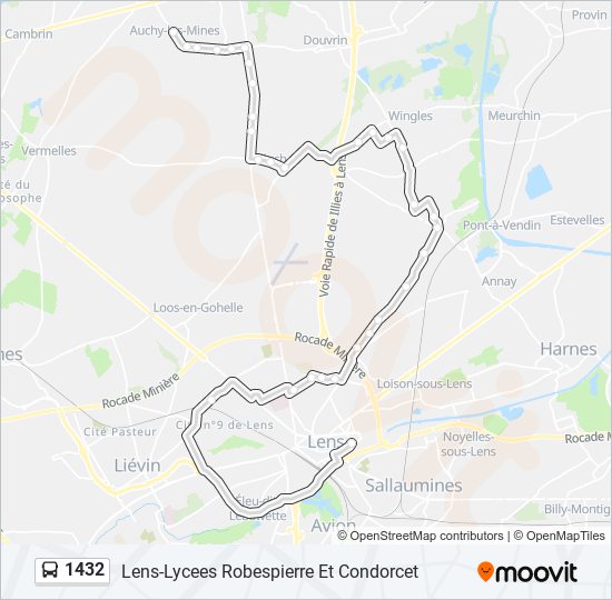 Plan de la ligne 1432 de bus