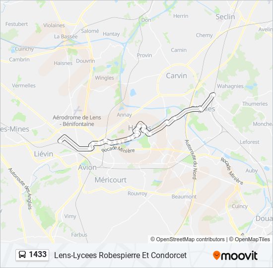 Plan de la ligne 1433 de bus