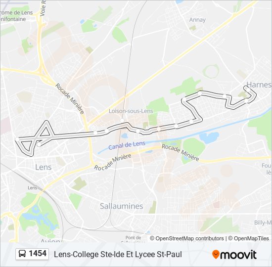 Plan de la ligne 1454 de bus