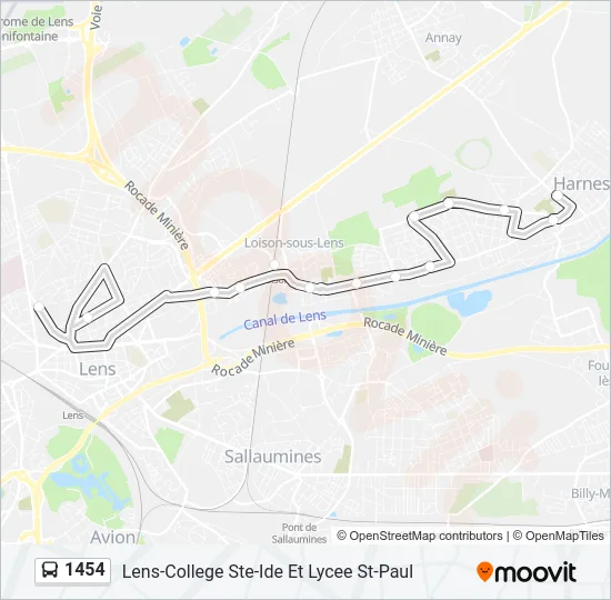 Plan de la ligne 1454 de bus