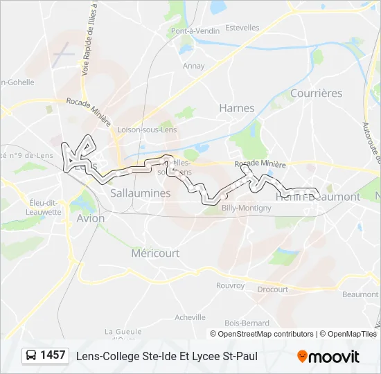 Plan de la ligne 1457 de bus