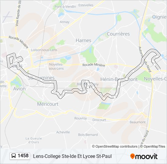 Plan de la ligne 1458 de bus