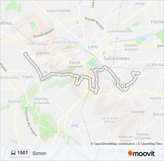 Plan de la ligne 1501 de bus