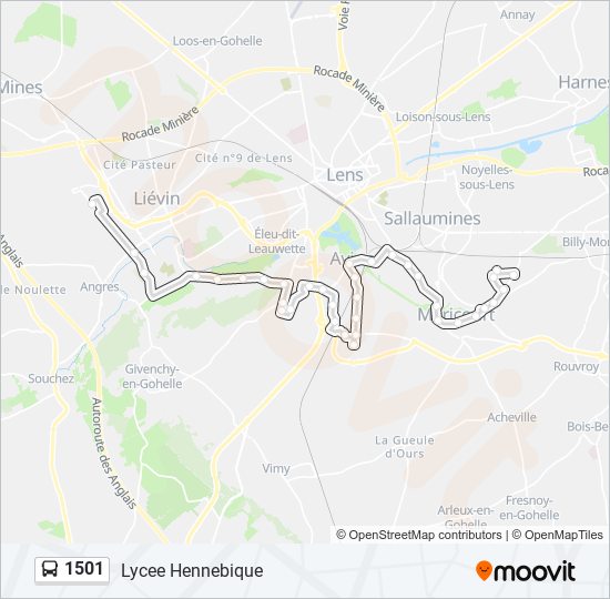 Plan de la ligne 1501 de bus