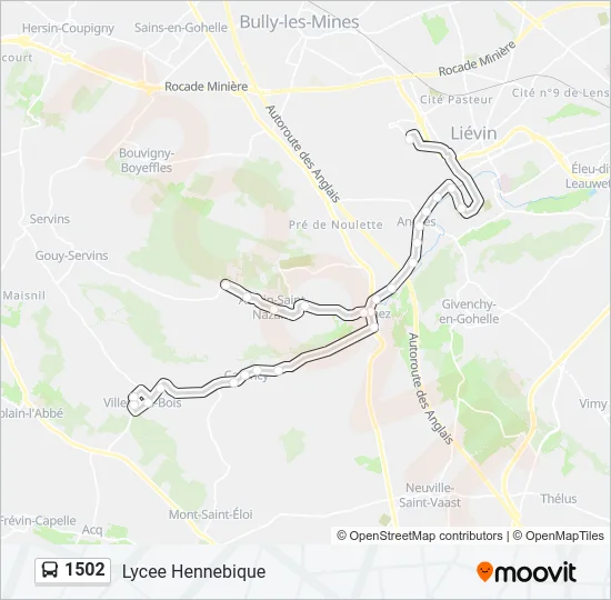 Plan de la ligne 1502 de bus