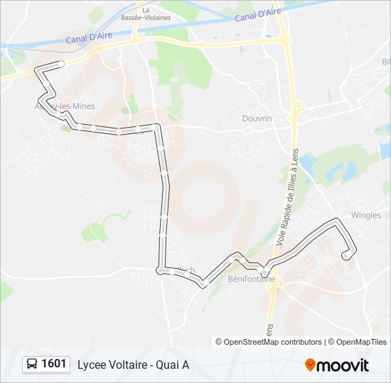 Plan de la ligne 1601 de bus