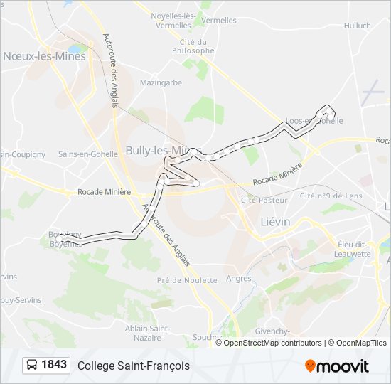 Plan de la ligne 1843 de bus