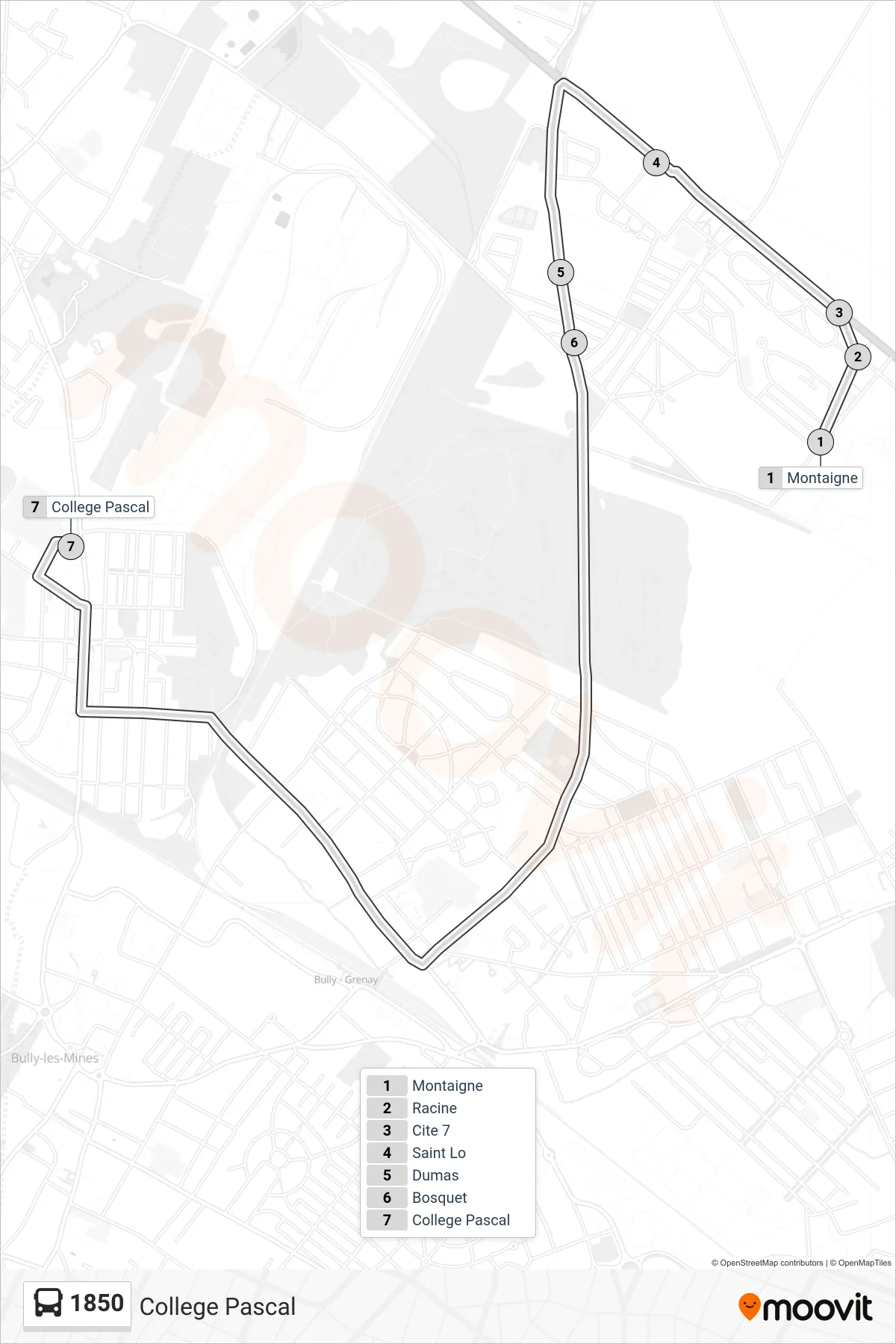 1850 bus Line (College Pascal) route and stops on a map