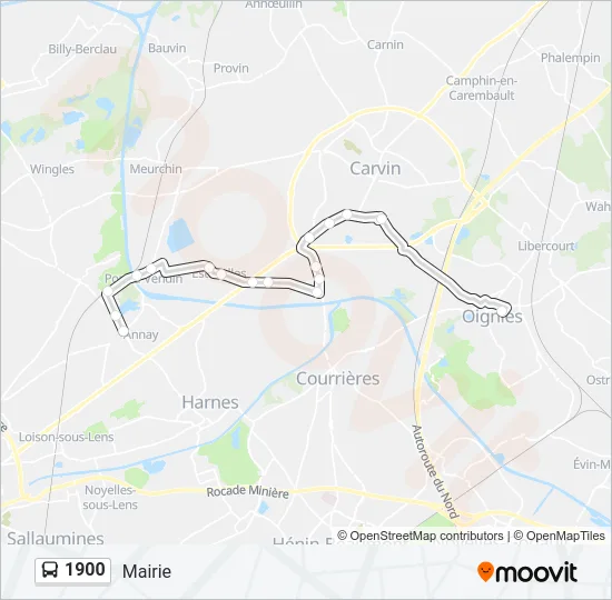 Plan de la ligne 1900 de bus