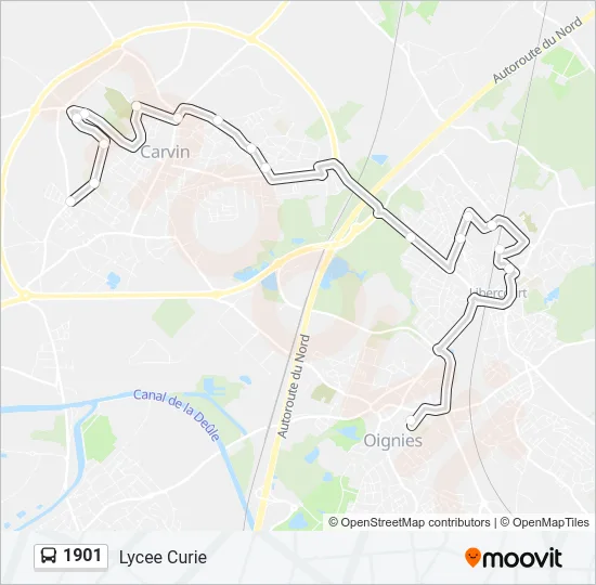 Plan de la ligne 1901 de bus