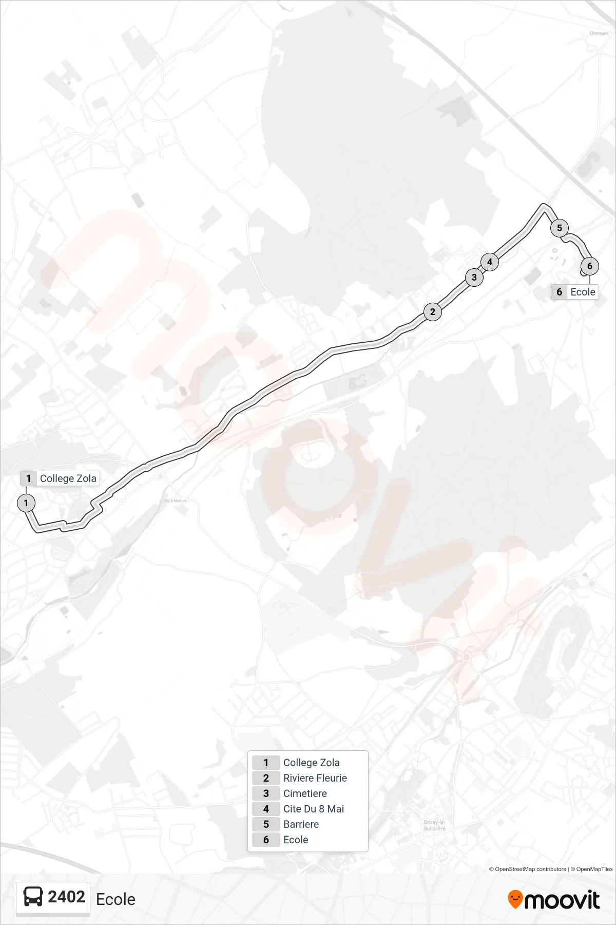 2402 bus Line (Ecole) route and stops on a map