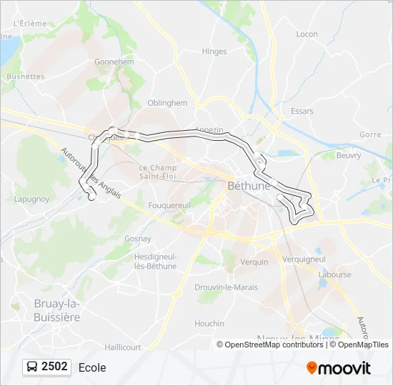 Plan de la ligne 2502 de bus