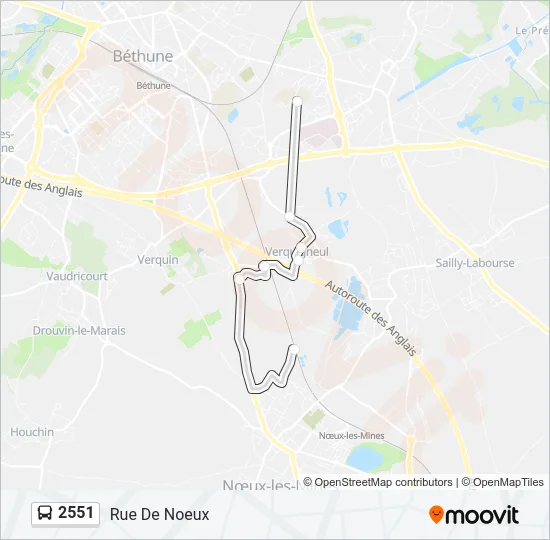 Plan de la ligne 2551 de bus
