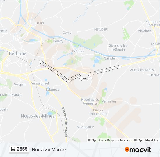 Plan de la ligne 2555 de bus