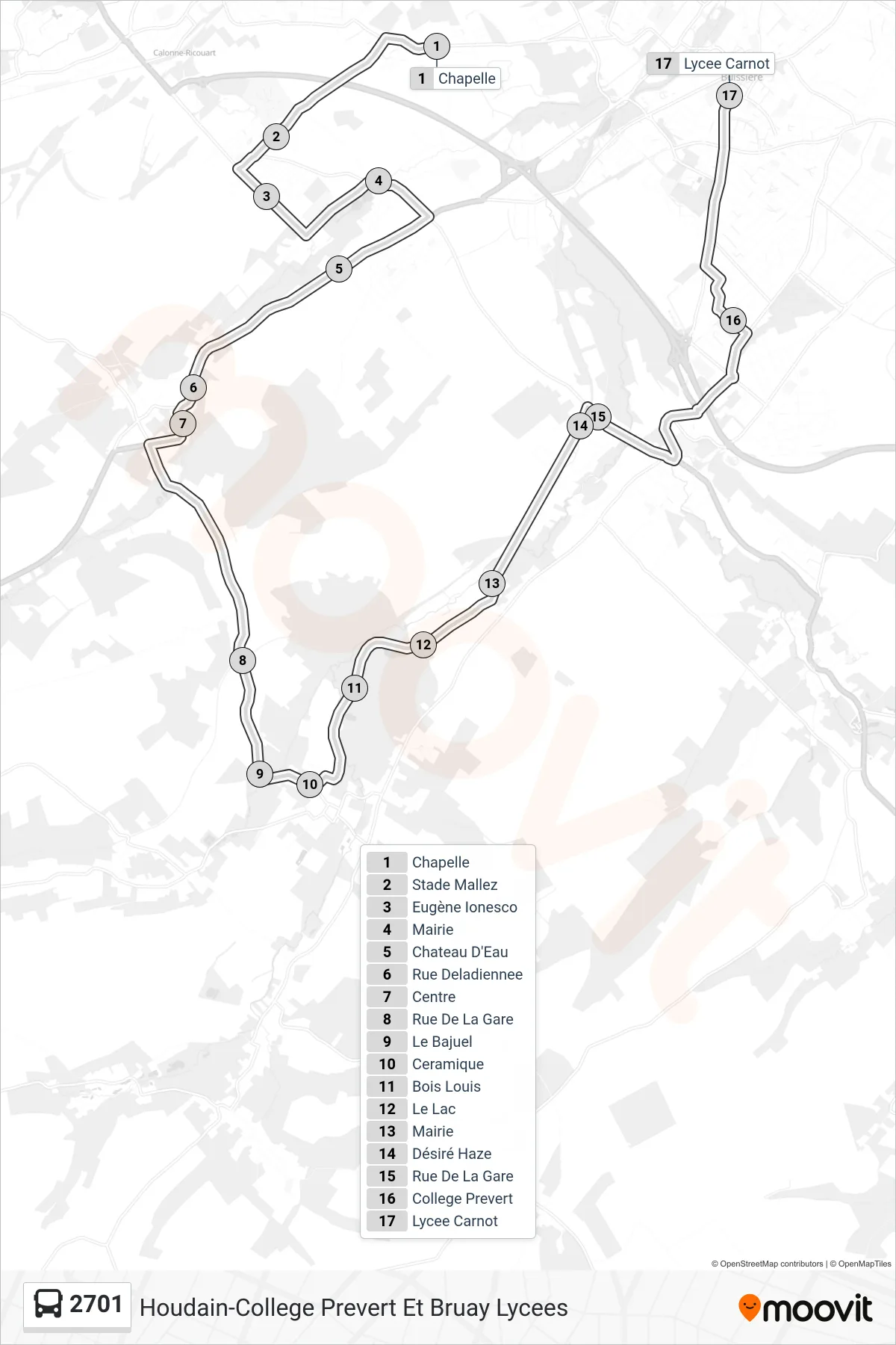 2701 bus Line (Lycee Carnot) route and stops on a map