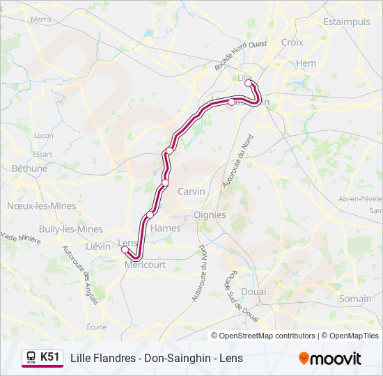 Plan de la ligne K51 de train