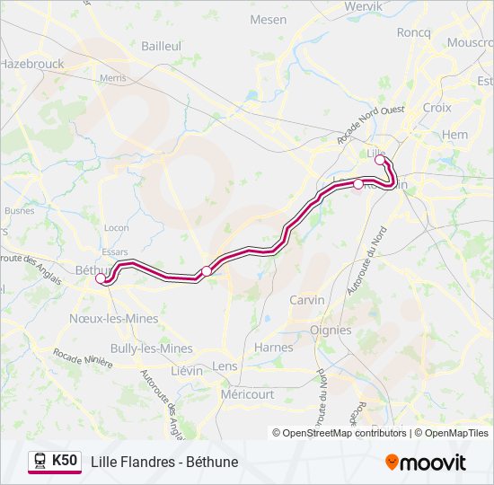 Plan de la ligne K50 de train