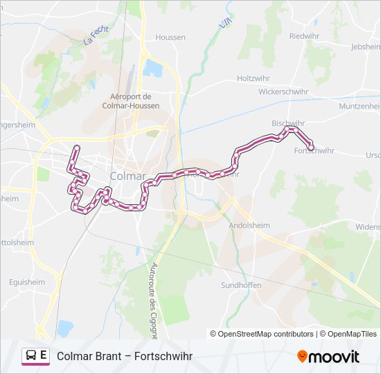 Plan de la ligne E de bus