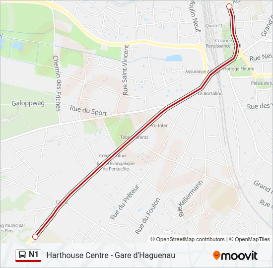 N1 Bus Line Map