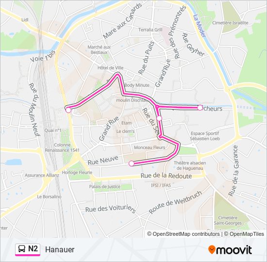 Plan de la ligne N2 de bus