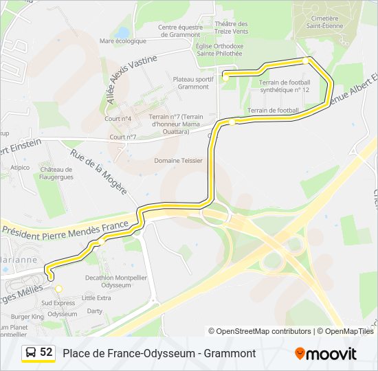 Plan de la ligne 52 de bus