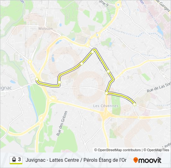 3 Itinéraire: Horaires, Arrêts & Plan - Montpellier - Mosson (mis à jour)