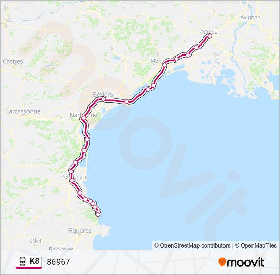 Plan de la ligne K8 de train