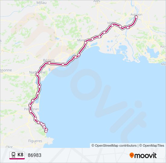 Plan de la ligne K8 de train