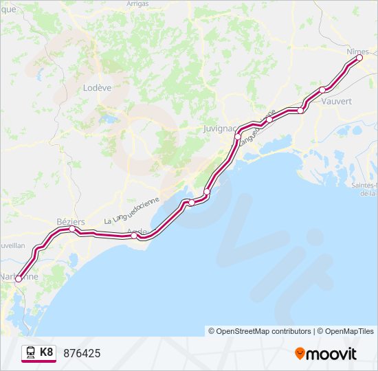 Plan de la ligne K8 de train