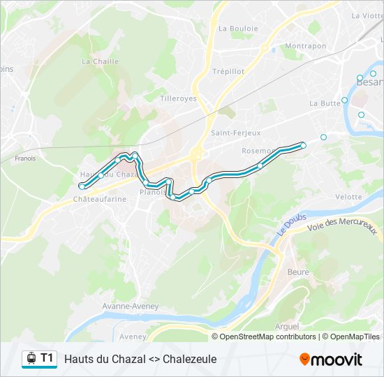 Mapa de T1 de tren ligero