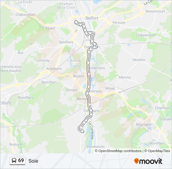 Plan de la ligne 69 de bus