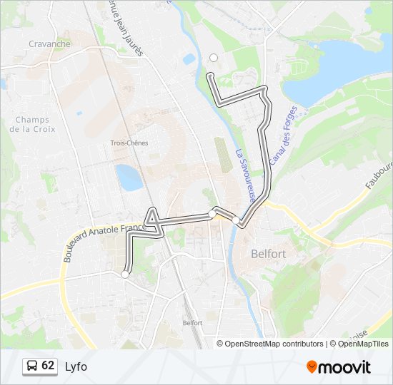 Plan de la ligne 62 de bus