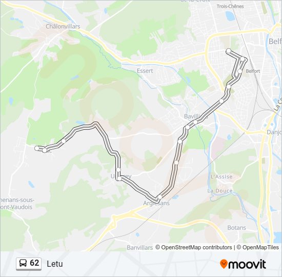 Plan de la ligne 62 de bus