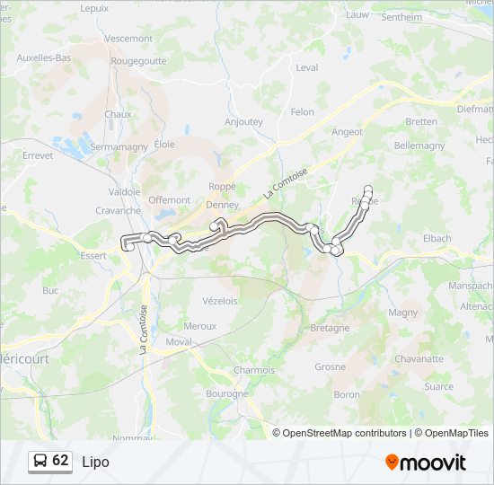 Plan de la ligne 62 de bus