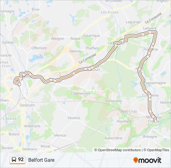 Plan de la ligne 92 de bus