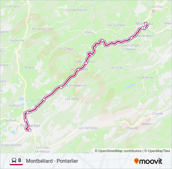 Plan de la ligne B de bus