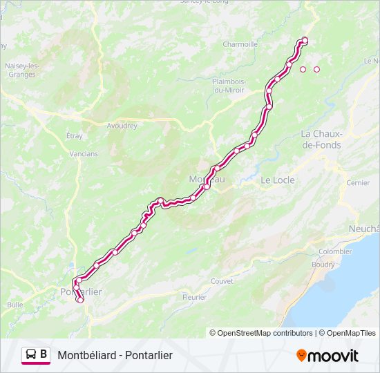 Plan de la ligne B de bus