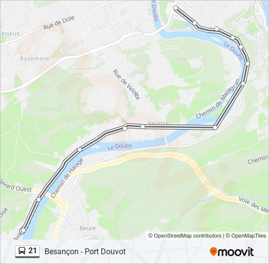 Plan de la ligne 21 de bus