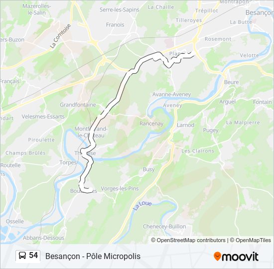 Plan de la ligne 54 de bus