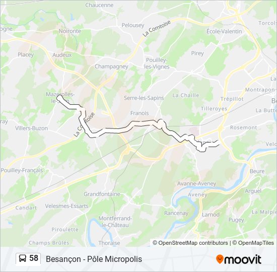 Plan de la ligne 58 de bus